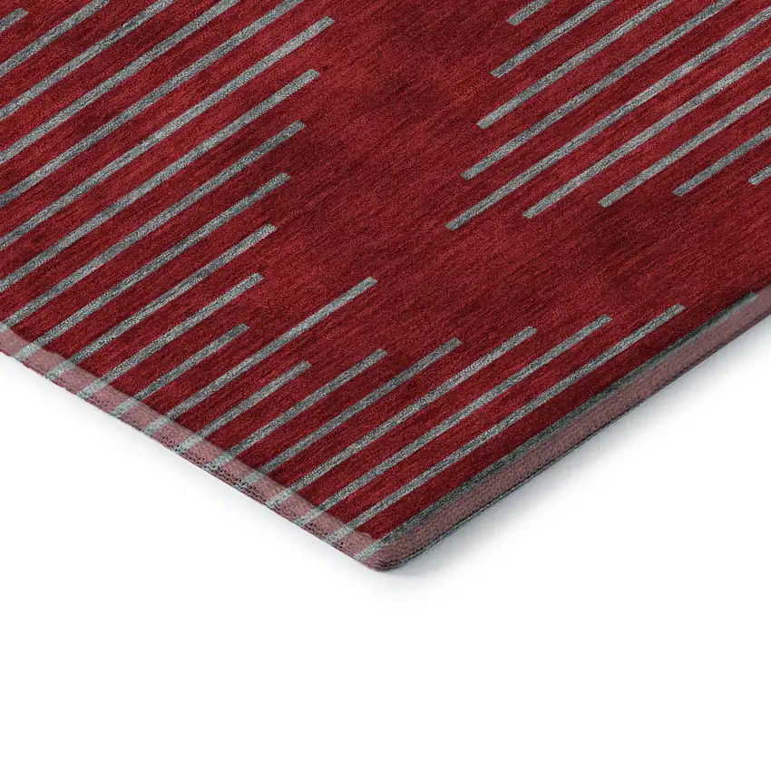 8' Red And Gray Geometric Washable Round Rug With UV Protection Photo 6