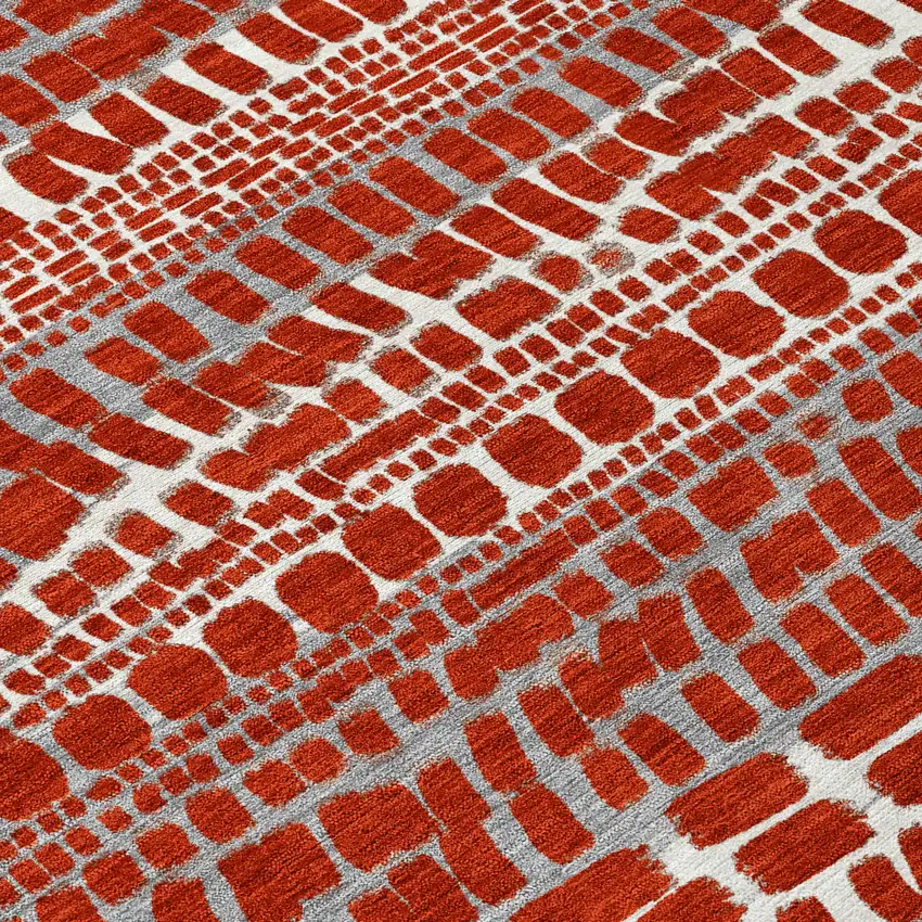 8' Red And Gray Round Abstract Washable Indoor Outdoor Area Rug Photo 7