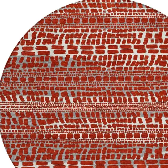 8' Red And Gray Round Abstract Washable Indoor Outdoor Area Rug Photo 2