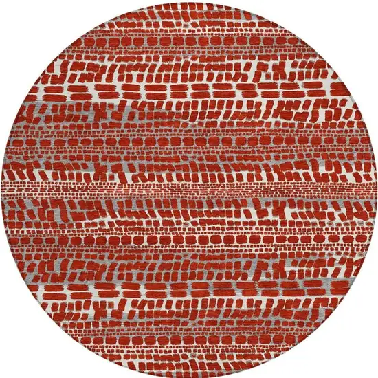 8' Red And Gray Round Abstract Washable Indoor Outdoor Area Rug Photo 3