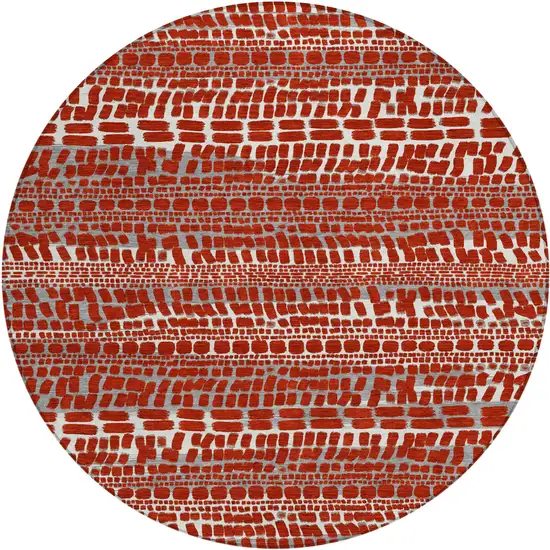 8' Red And Gray Round Abstract Washable Indoor Outdoor Area Rug Photo 1
