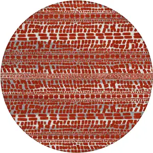 Photo of 8' Red And Gray Round Abstract Washable Indoor Outdoor Area Rug