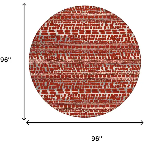 8' Red And Gray Round Abstract Washable Indoor Outdoor Area Rug Photo 8