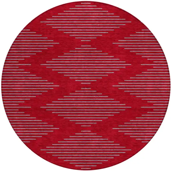 8' Red And Gray Round Geometric Washable Indoor Outdoor Area Rug Photo 2