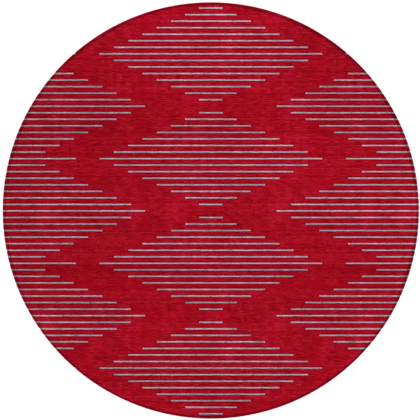 8' Red And Gray Round Geometric Washable Indoor Outdoor Area Rug Photo 2
