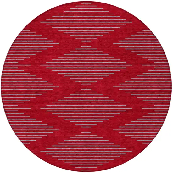 8' Red And Gray Round Geometric Washable Indoor Outdoor Area Rug Photo 5
