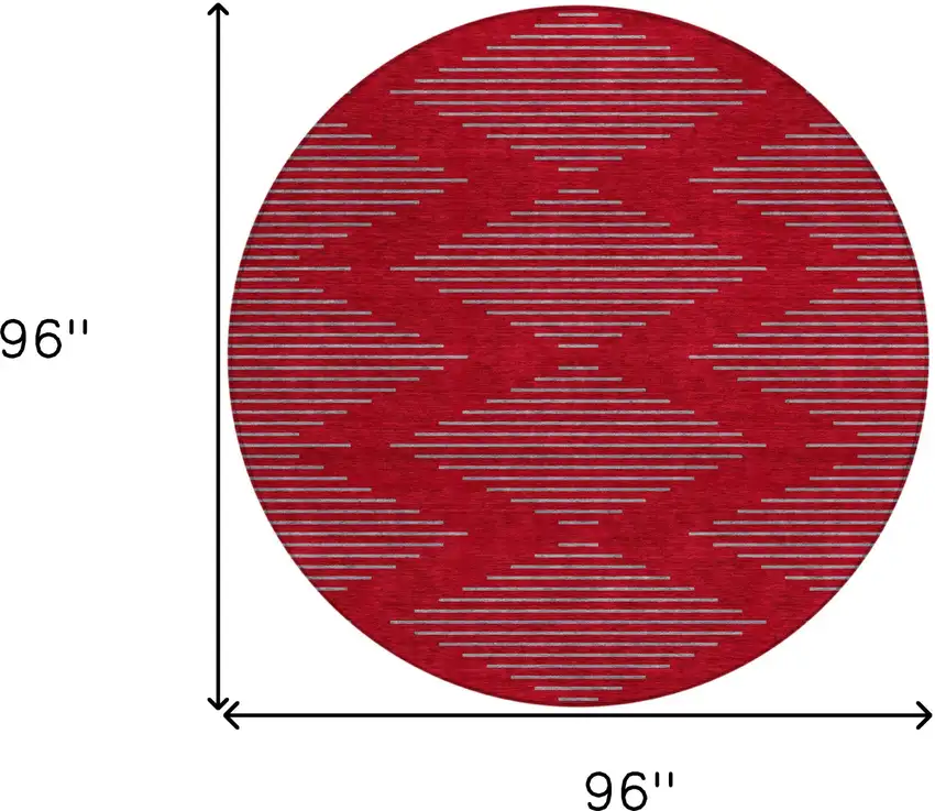 8' Red And Gray Round Geometric Washable Indoor Outdoor Area Rug Photo 3