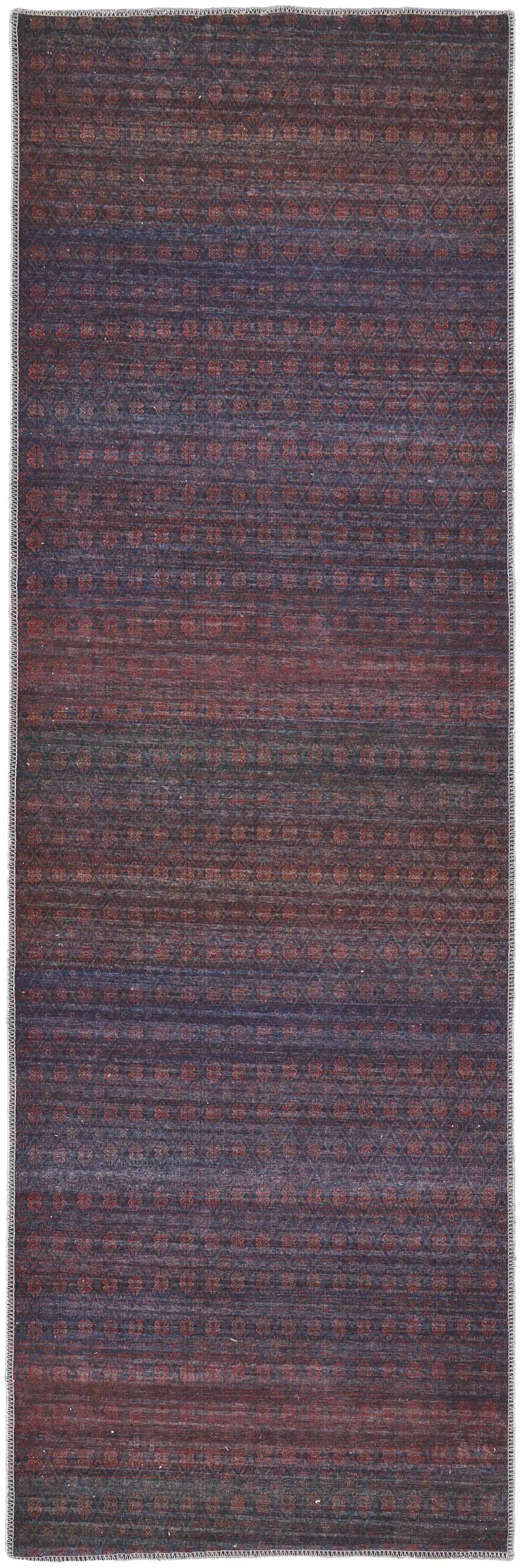 8' Red And Gray Striped Power Loom Runner Rug Photo 1
