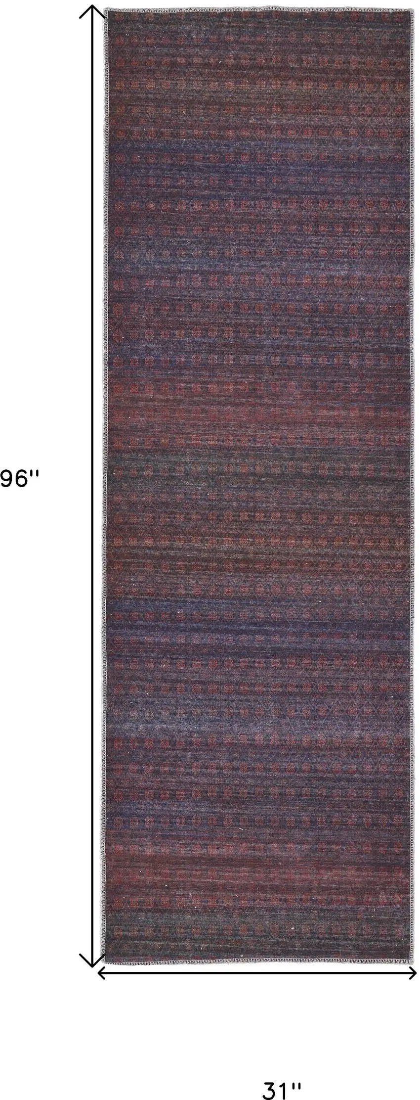 8' Red And Gray Striped Power Loom Runner Rug Photo 4