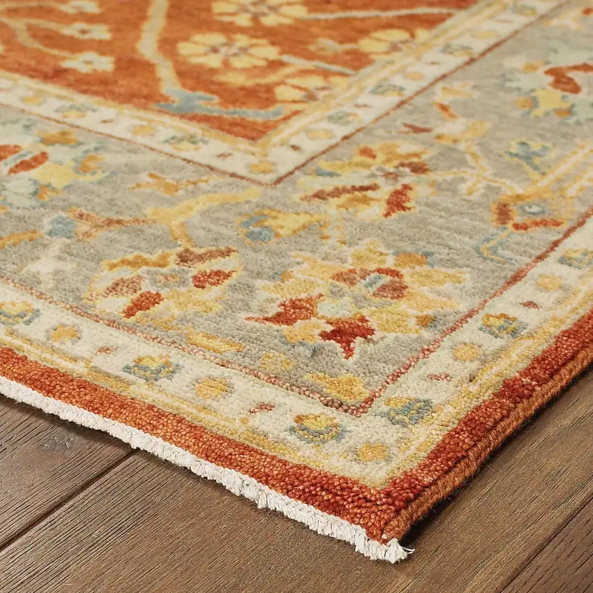 10' Red And Gray Wool Oriental Hand Knotted Runner Rug Photo 6