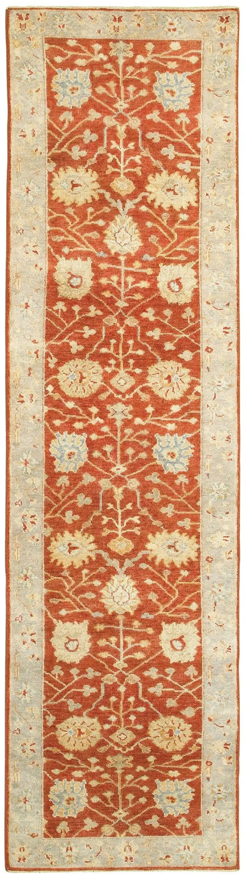 10' Red And Gray Wool Oriental Hand Knotted Runner Rug Photo 2