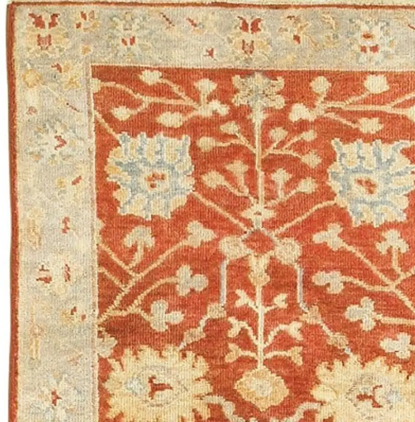 10' Red And Gray Wool Oriental Hand Knotted Runner Rug Photo 5