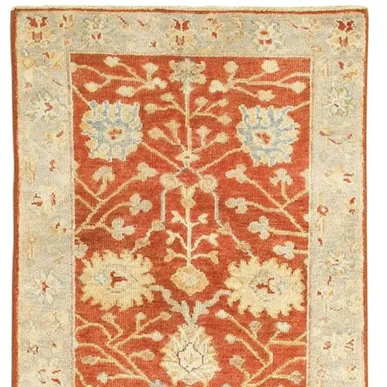 10' Red And Gray Wool Oriental Hand Knotted Runner Rug Photo 4