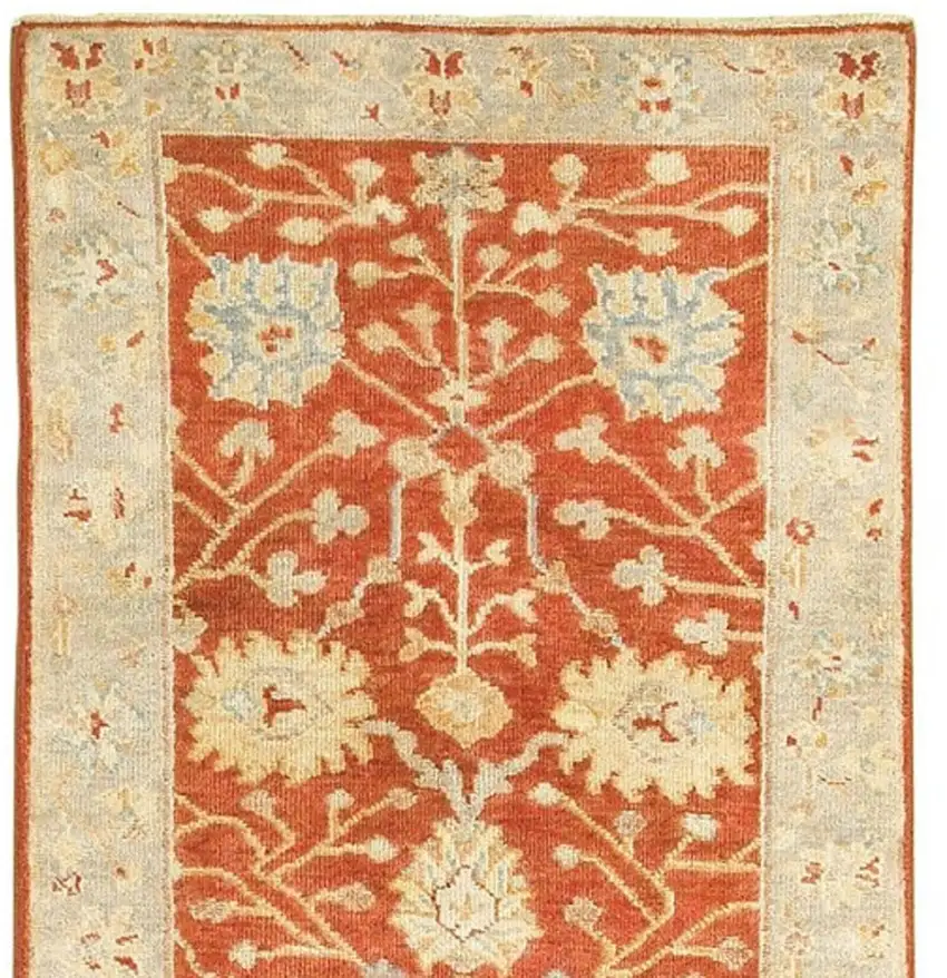 10' Red And Gray Wool Oriental Hand Knotted Runner Rug Photo 4