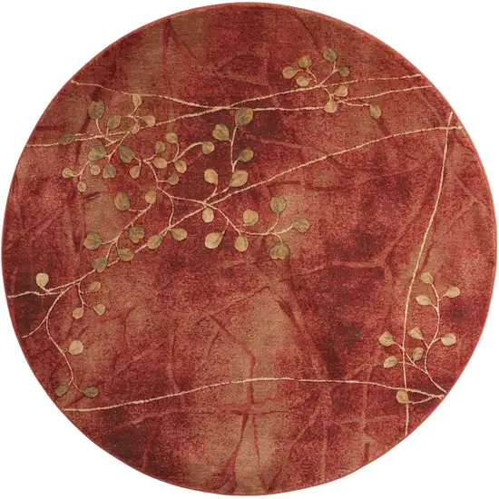 6' Red And Green Floral Non Skid Round Rug Photo 2