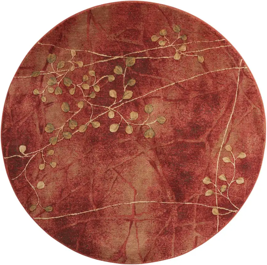 6' Red And Green Floral Non Skid Round Rug Photo 2