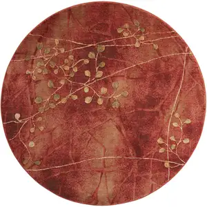 Photo of 6' Red And Green Floral Non Skid Round Rug