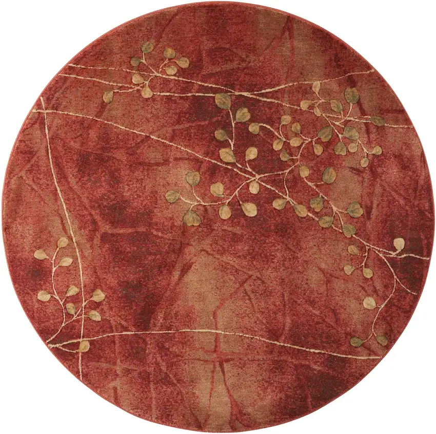 6' Red And Green Floral Non Skid Round Rug Photo 3