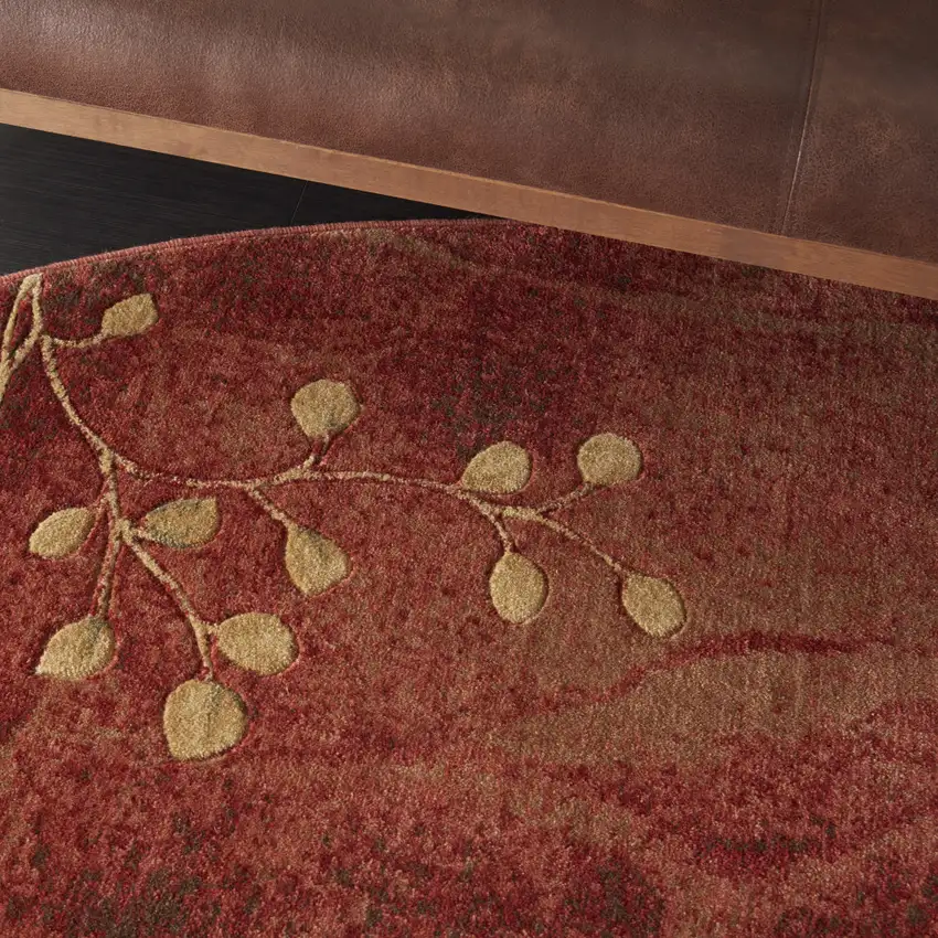 6' Red And Green Floral Non Skid Round Rug Photo 7