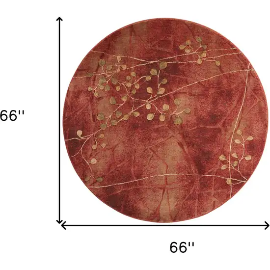 6' Red And Green Floral Non Skid Round Rug Photo 3