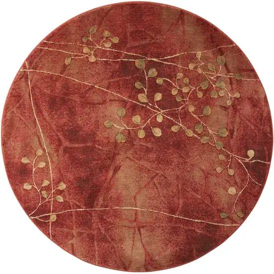 6' Red And Green Floral Non Skid Round Rug Photo 4