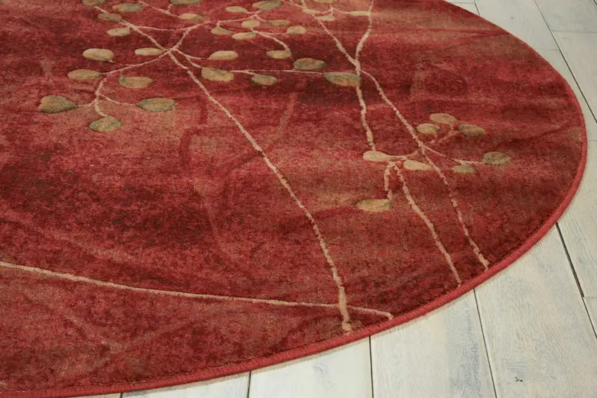 6' Red And Green Floral Non Skid Round Rug Photo 8