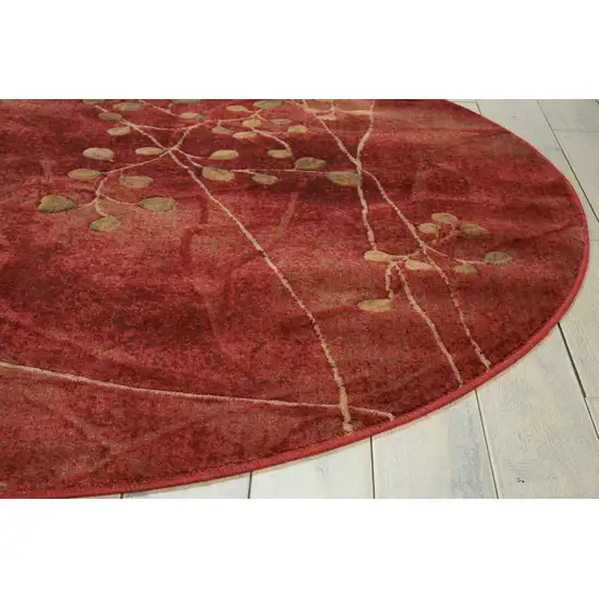 6' Red And Green Floral Non Skid Round Rug Photo 8