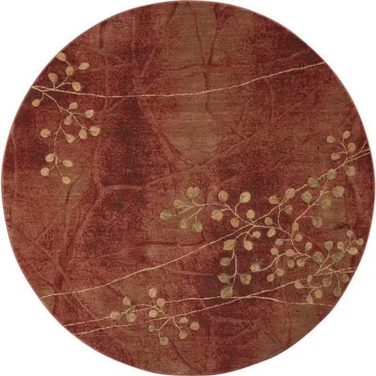 8' Red And Green Floral Non Skid Round Rug Photo 3