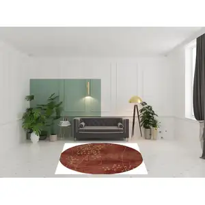 Photo of 8' Red And Green Floral Non Skid Round Rug