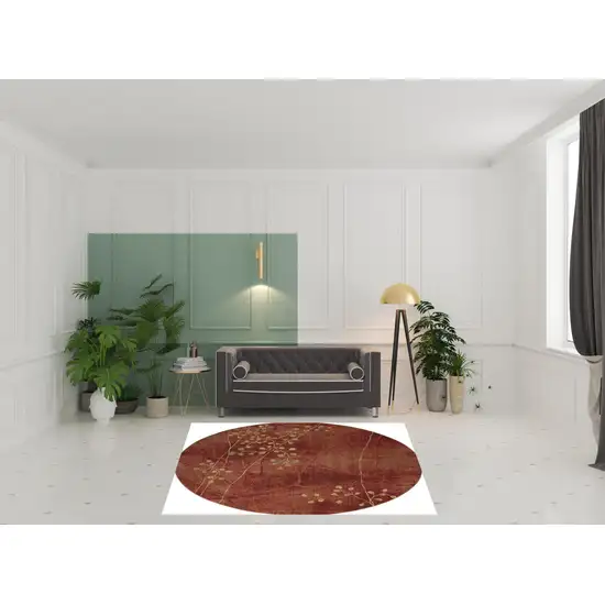 8' Red And Green Floral Non Skid Round Rug Photo 1