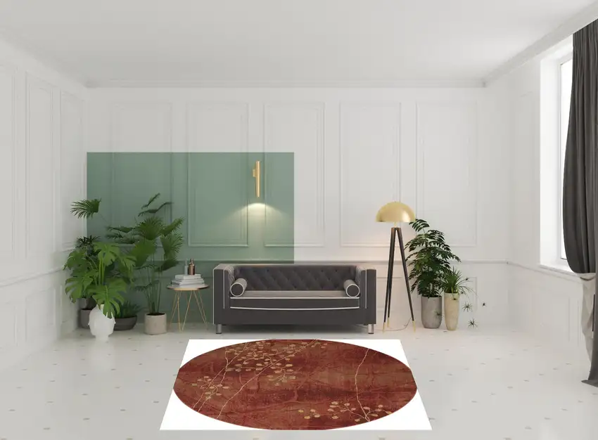 8' Red And Green Floral Non Skid Round Rug Photo 1