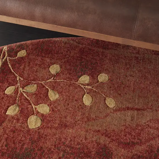 8' Red And Green Floral Non Skid Round Rug Photo 9