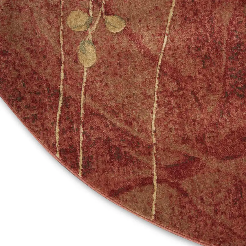 8' Red And Green Floral Non Skid Round Rug Photo 8
