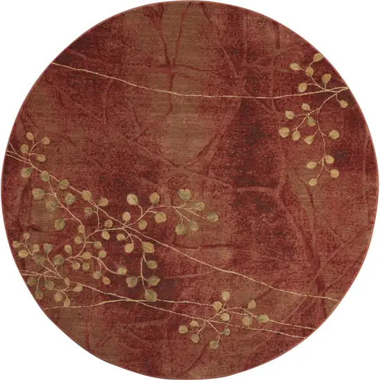 8' Red And Green Floral Non Skid Round Rug Photo 4