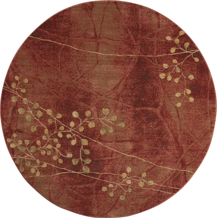 8' Red And Green Floral Non Skid Round Rug Photo 4
