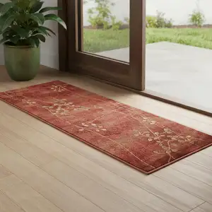 Photo of 6' Red And Green Floral Non Skid Runner Rug