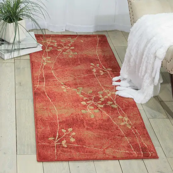 8' Red And Green Floral Non Skid Runner Rug Photo 5