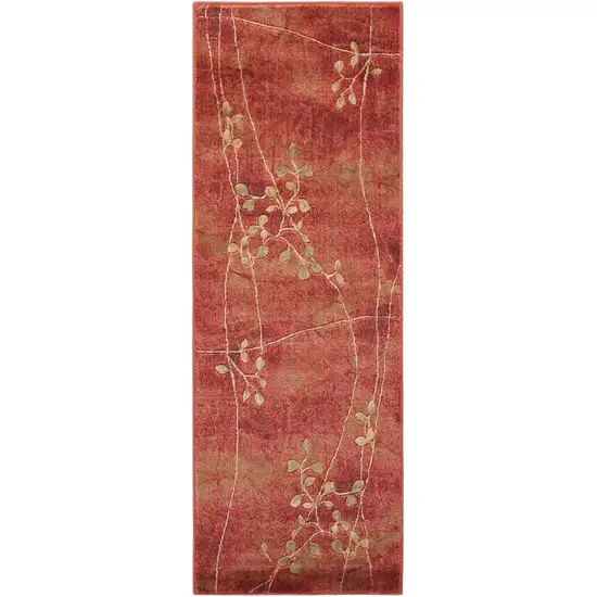 8' Red And Green Floral Non Skid Runner Rug Photo 2
