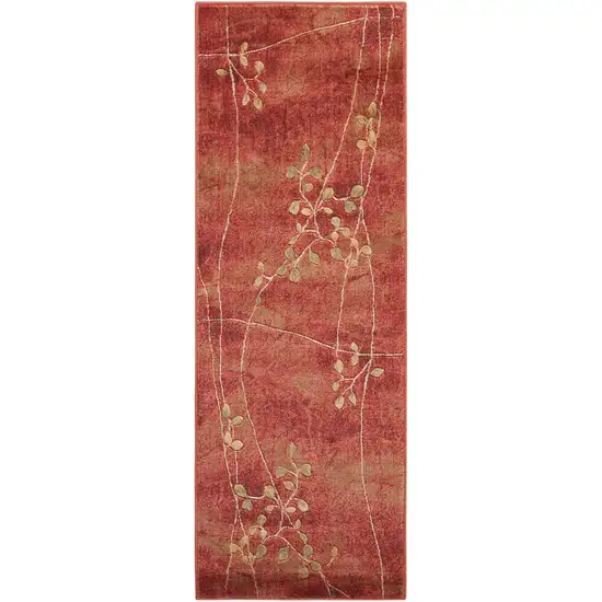8' Red And Green Floral Non Skid Runner Rug Photo 4