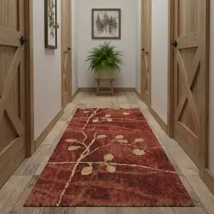 Photo of 10' Red And Green Floral Non Skid Runner Rug