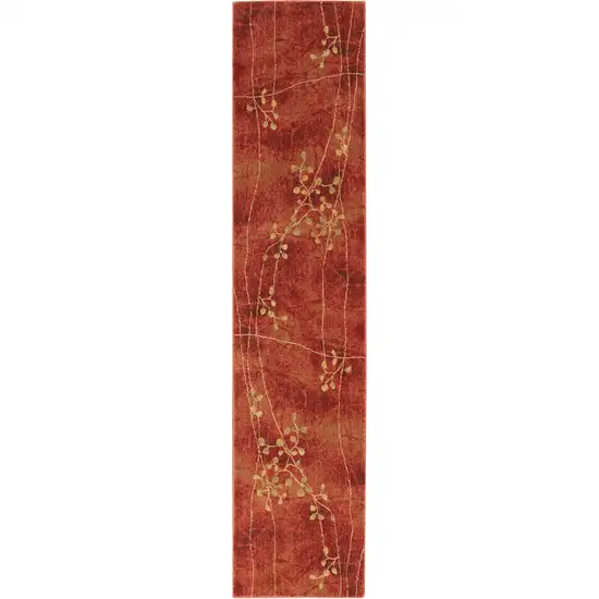 10' Red And Green Floral Non Skid Runner Rug Photo 4