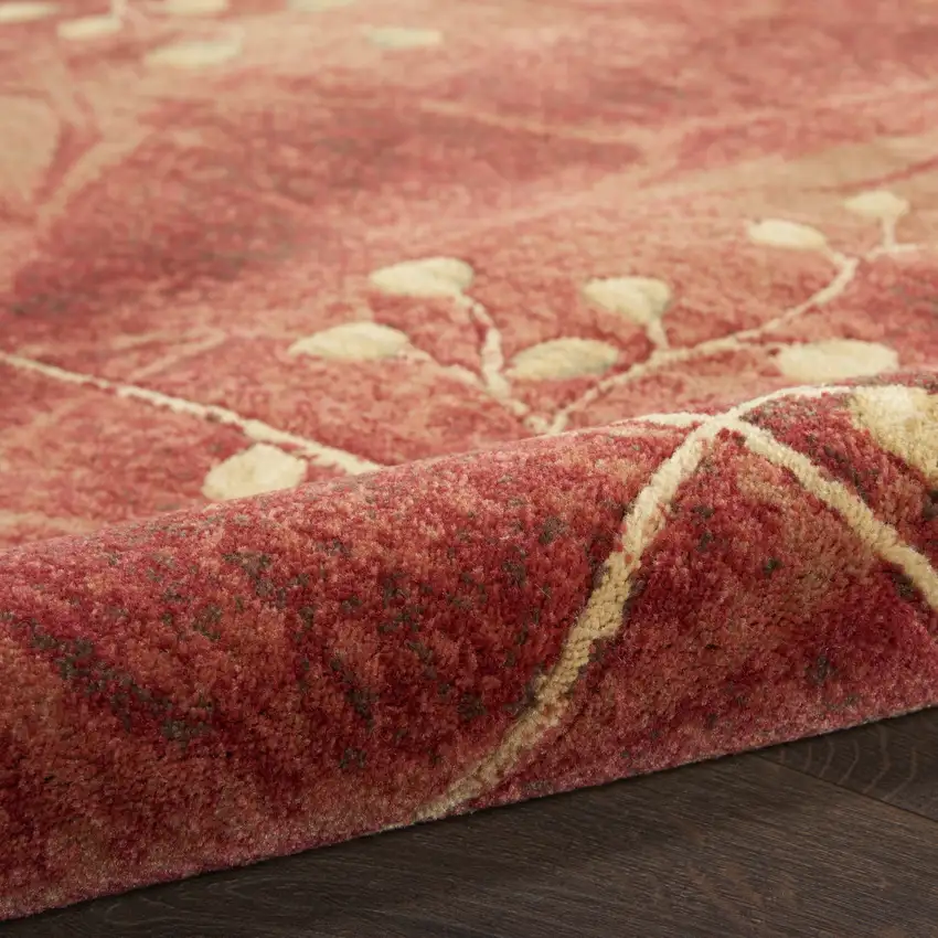 10' Red And Green Floral Non Skid Runner Rug Photo 8