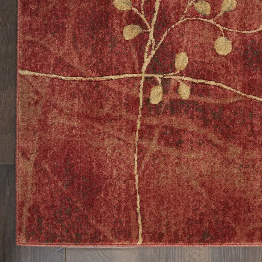 10' Red And Green Floral Non Skid Runner Rug Photo 7