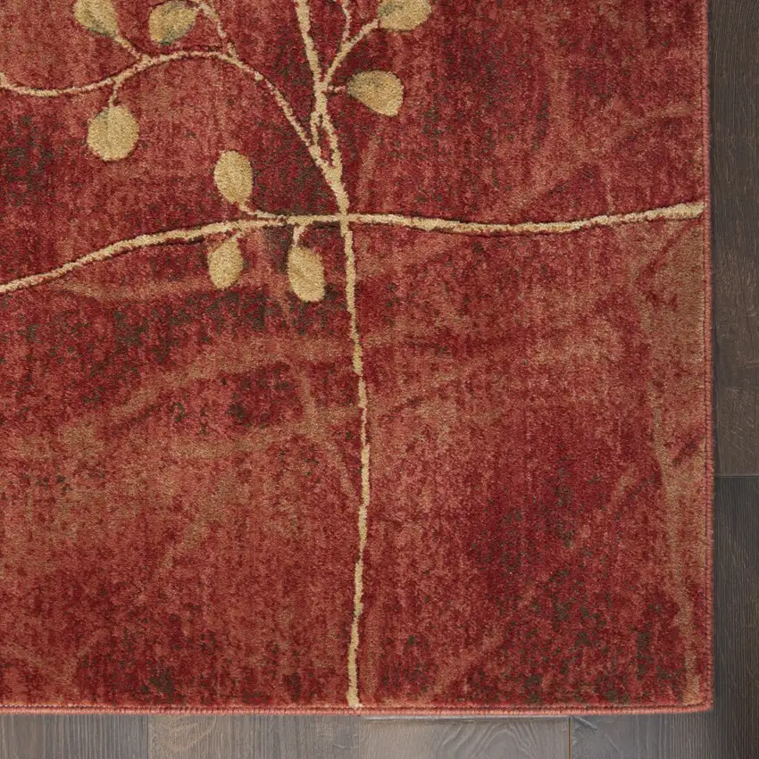 10' Red And Green Floral Non Skid Runner Rug Photo 6