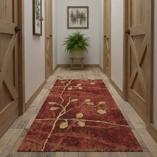 10' Red And Green Floral Non Skid Runner Rug Photo 1