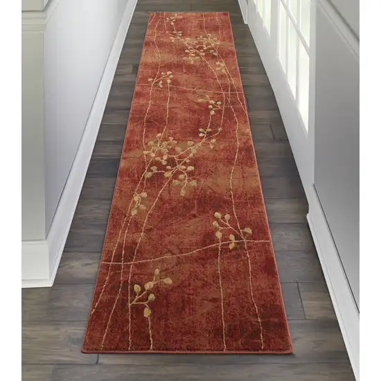 10' Red And Green Floral Non Skid Runner Rug Photo 3