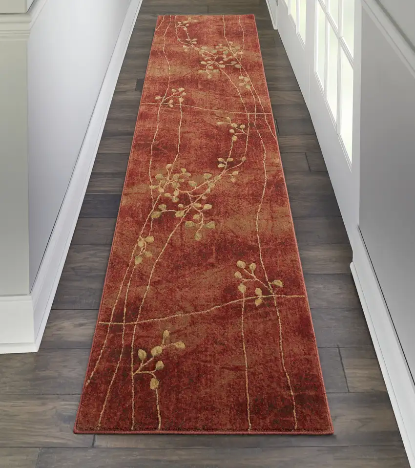 10' Red And Green Floral Non Skid Runner Rug Photo 3