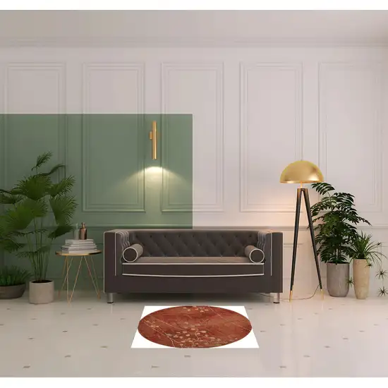 4' Red And Green Floral Round Rug Photo 1