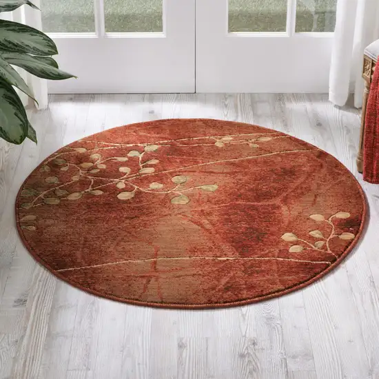 4' Red And Green Floral Round Rug Photo 5