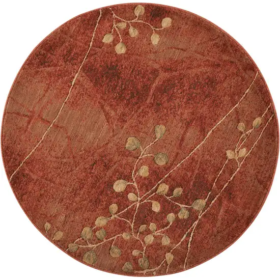 4' Red And Green Floral Round Rug Photo 3